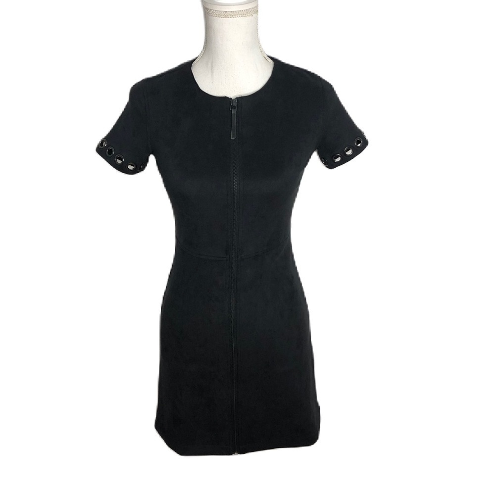 John + Jenn Black Velour Dress XS Cut Out Circle Sleeve Suede Midi Women’s